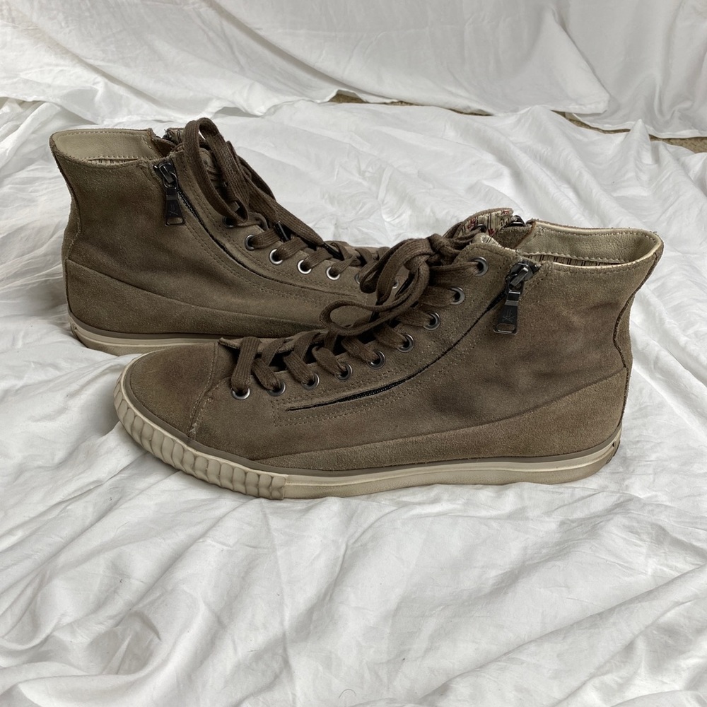 John Varvatos Suede Double Zip Mid Top Bootleg Sneakers Size 10.5.